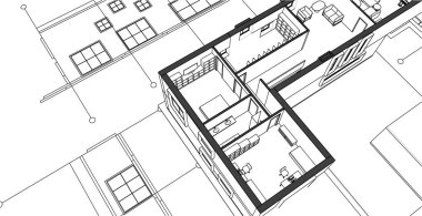 modern konut mimarisi planı 3d illüstrasyon