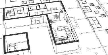 modern konut mimarisi planı 3d illüstrasyon