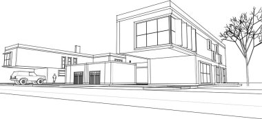 modern konut mimarisi 3d illüstrasyon