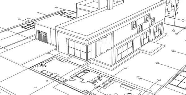 Moderne Residentiële Architectuur Plan Illustratie — Stockvector