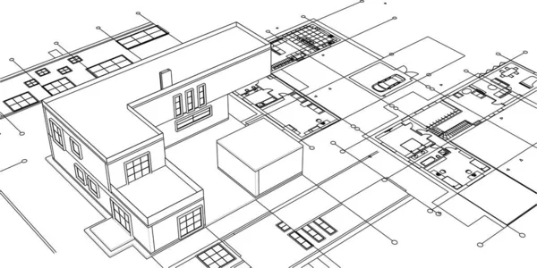Moderno Plano Arquitetura Residencial Ilustração —  Vetores de Stock