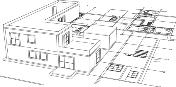 Moderno Plan Arquitectura Residencial Ilustración — Vector de stock
