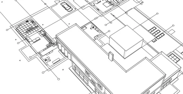 Σύγχρονη Οικιστική Αρχιτεκτονική Σχέδιο Εικονογράφηση — Διανυσματικό Αρχείο