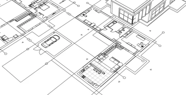 现代住宅建筑图则3D说明 — 图库矢量图片