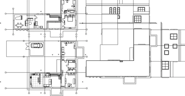 Modern Residential Architecture Plan Illustration — Stock Vector