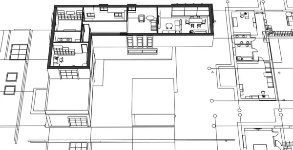 Moderno Plan Arquitectura Residencial Ilustración — Archivo Imágenes Vectoriales