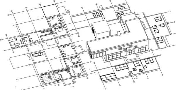 Modern Bostads Arkitektur Plan Illustration — Stock vektor