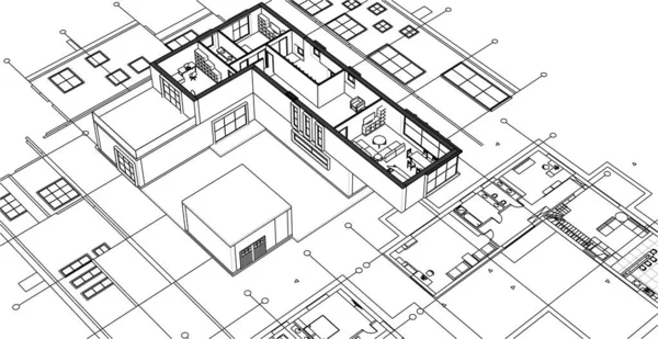 Nowoczesny Plan Architektury Mieszkaniowej Ilustracja — Wektor stockowy