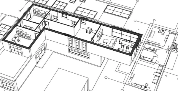 現代住宅建築プラン3Dイラスト — ストックベクタ