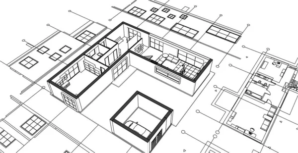 Moderne Residentiële Architectuur Plan Illustratie — Stockvector