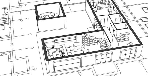 现代住宅建筑图则3D说明 — 图库矢量图片
