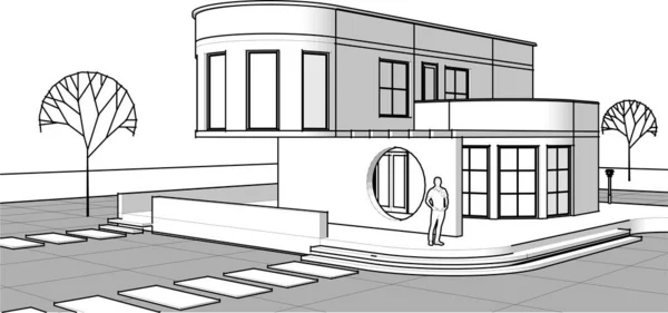 3D带控制台的建筑房子 — 图库矢量图片