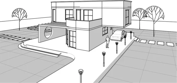 3D带控制台的建筑房子 — 图库矢量图片