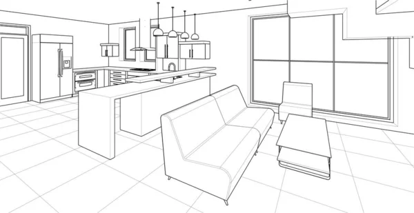 Cozinha Interior Sala Estar Ilustração —  Vetores de Stock