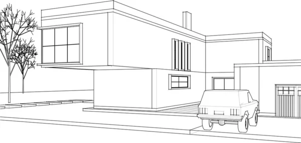 Arquitectura Residencial Moderna Ilustración — Vector de stock