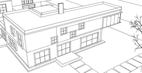 現代住宅建築3Dイラスト — ストックベクタ