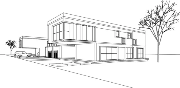 Arquitetura Residencial Moderna Ilustração — Vetor de Stock