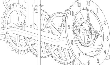 Mekanik mekanizma. Dişliler, beyaz arkaplandaki mekanizma