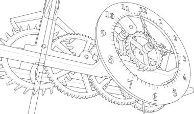 Mekanik mekanizma. Dişliler, beyaz arkaplandaki mekanizma