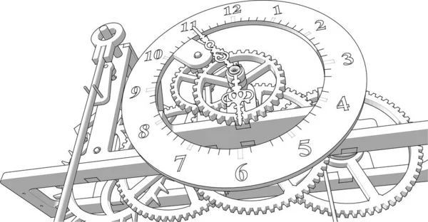 Mekanisk Mekanism Kugghjul Mekanism Vit Bakgrund — Stock vektor