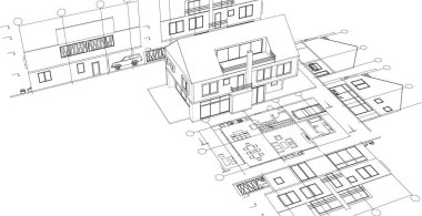 ev mimarisi çizimi 3d illüstrasyon