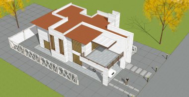 ev mimarisi çizimi 3d illüstrasyon