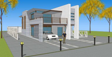 ev mimarisi çizimi 3d illüstrasyon