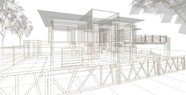 ev mimarisi çizimi 3d illüstrasyon