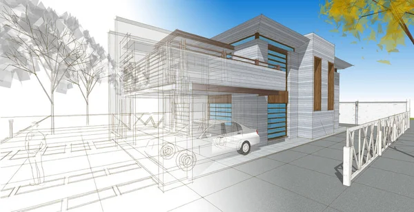 House Architectural Sketch Illustration — Stock Photo, Image