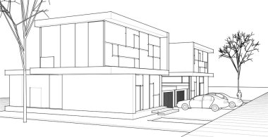 ev yapımı mimari taslak 3D illüstrasyon