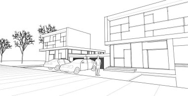 ev yapımı mimari taslak 3D illüstrasyon