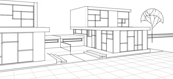 Haus Gebäude Architektonische Skizze Illustration — Stockvektor