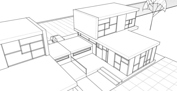 Haus Gebäude Architektonische Skizze Illustration — Stockvektor