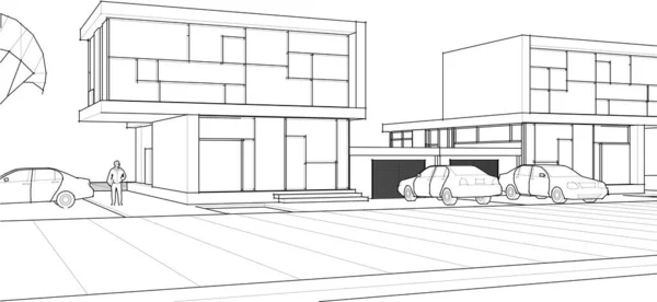 Bâtiment Maison Esquisse Architecturale Illustration — Image vectorielle