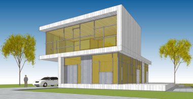 Modern ofis binası çizimi 3D illüstrasyon