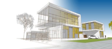 Modern ofis binası çizimi 3D illüstrasyon