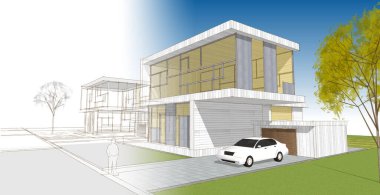 Modern ofis binası çizimi 3D illüstrasyon