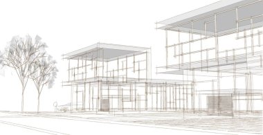 Modern ofis binası çizimi 3D illüstrasyon