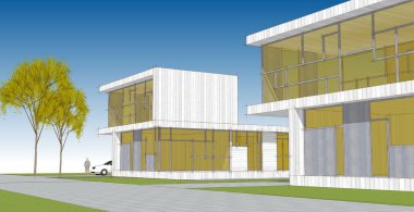 Modern ofis binası çizimi 3D illüstrasyon