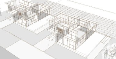 Modern ofis binası çizimi 3D illüstrasyon