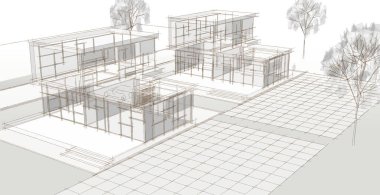 Modern ofis binası çizimi 3D illüstrasyon