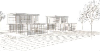 Modern ofis binası çizimi 3D illüstrasyon