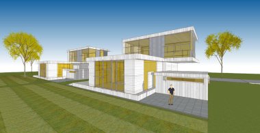 Modern ofis binası çizimi 3D illüstrasyon