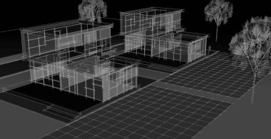 Modern ofis binası çizimi 3D illüstrasyon