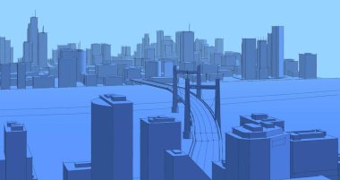 Gökdelenleri olan şehir panoraması, 3D görüntüleme