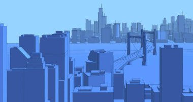 Gökdelenleri olan şehir panoraması, 3D görüntüleme