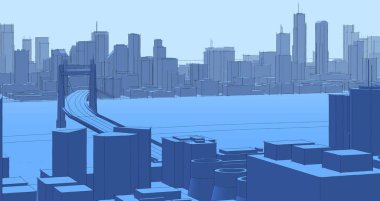 Gökdelenleri olan şehir panoraması, 3D görüntüleme