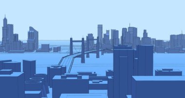 Gökdelenleri olan şehir panoraması, 3D görüntüleme