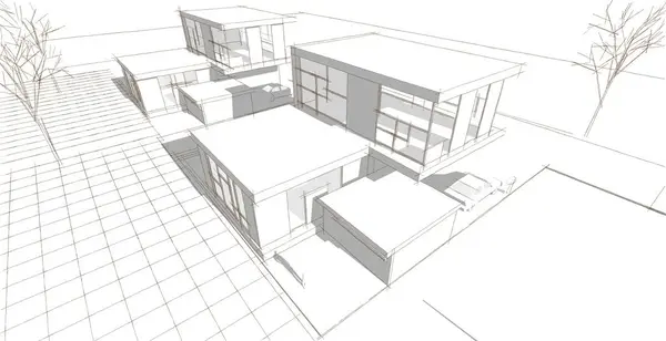 modern office building sketch 3d illustration