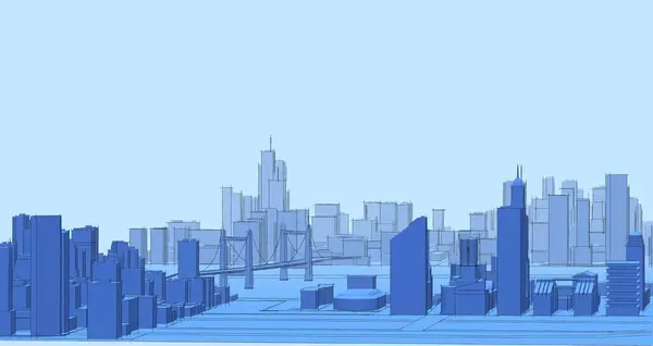 高層ビルの街パノラマ 3Dレンダリング — ストック写真